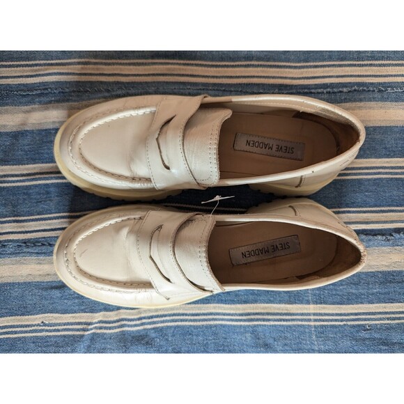 STEVE MADDEN Lawrence Bone Leather Chunky Platform Slip On Loafers Sz 9 [V06] - Picture 3 of 11